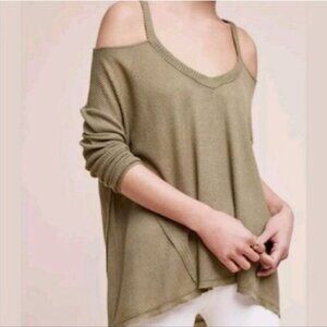 Anthropologie Deletta Long Sleeve Cold Shoulder Sweater Green Size Large